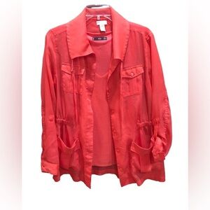 Chico’s & Ming 2 pc Jacket & Top Set Sz XS/S coral sherbet Sheer Jacket